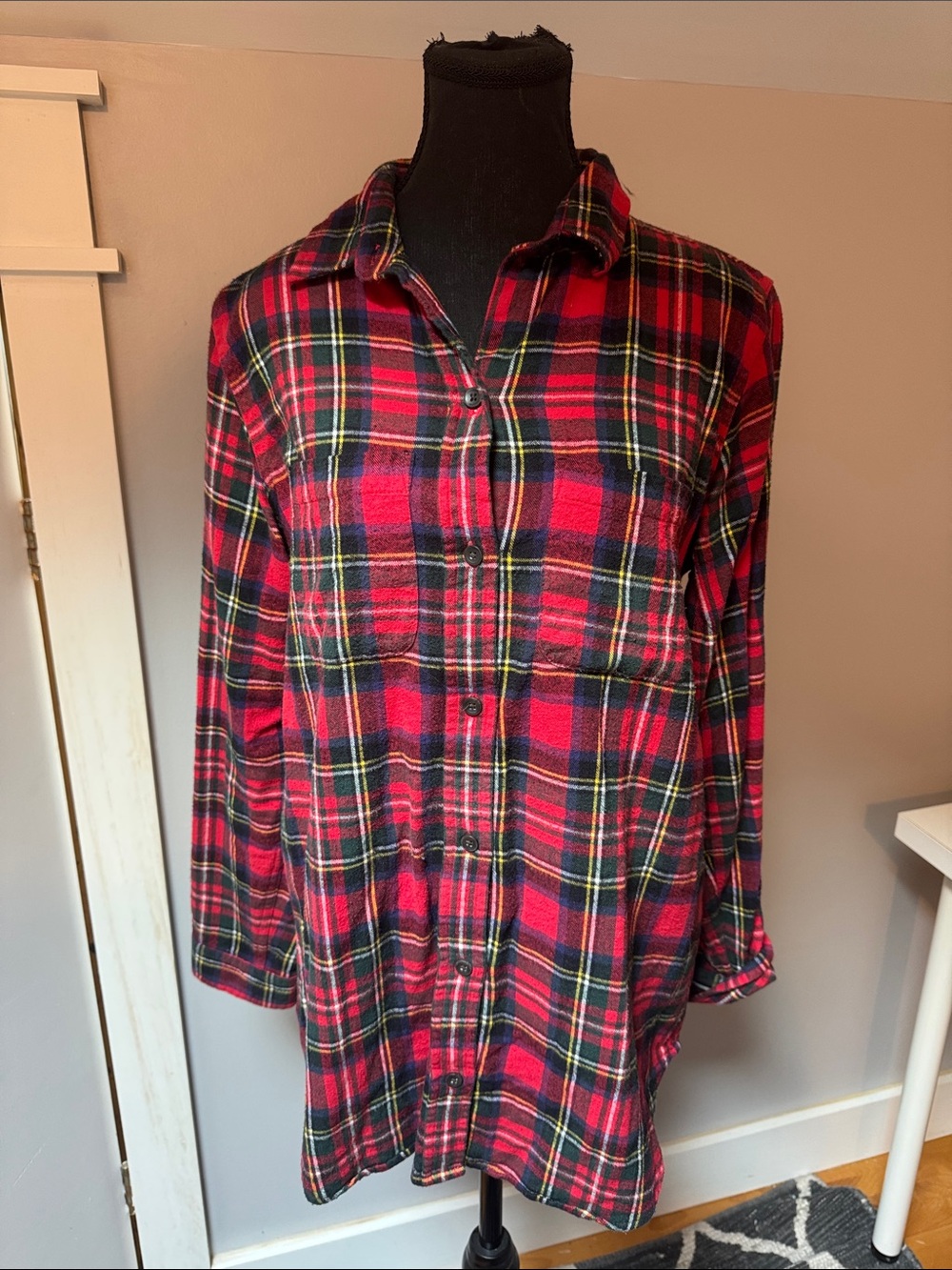 L.L. Bean Red, Black and Yellow Plaid Button-Front Tunic